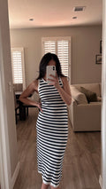 NAVY BLUE KNIT STRIPED MAXI DRESS