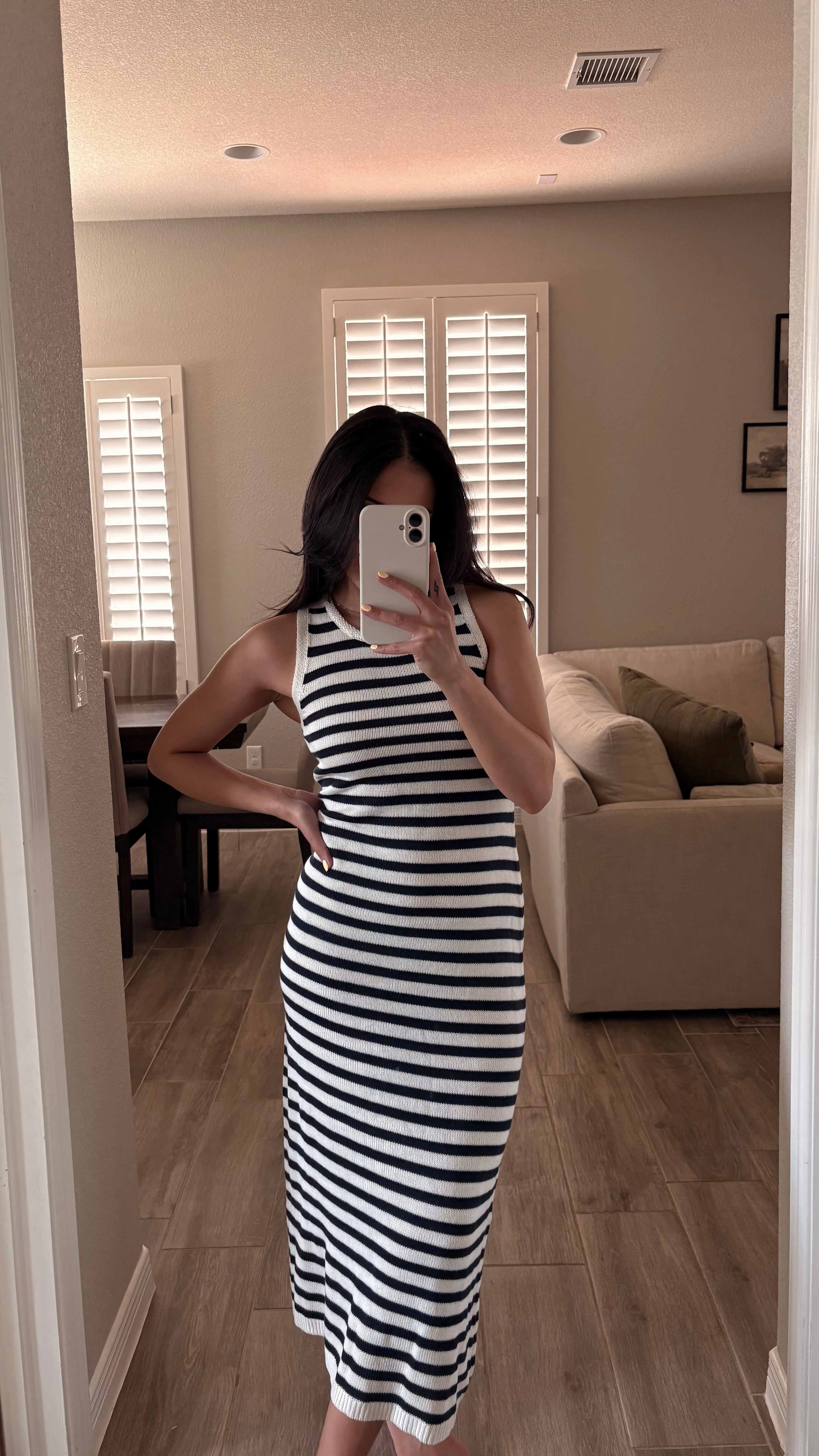 NAVY BLUE KNIT STRIPED MAXI DRESS