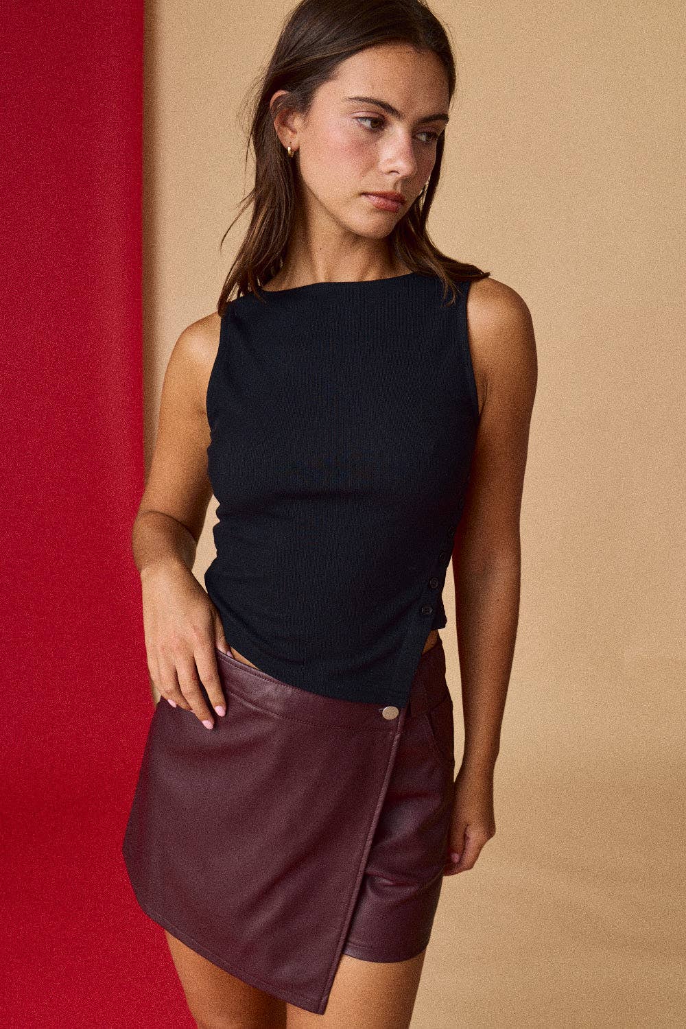 FAUX LEATHER WRAP SKORT