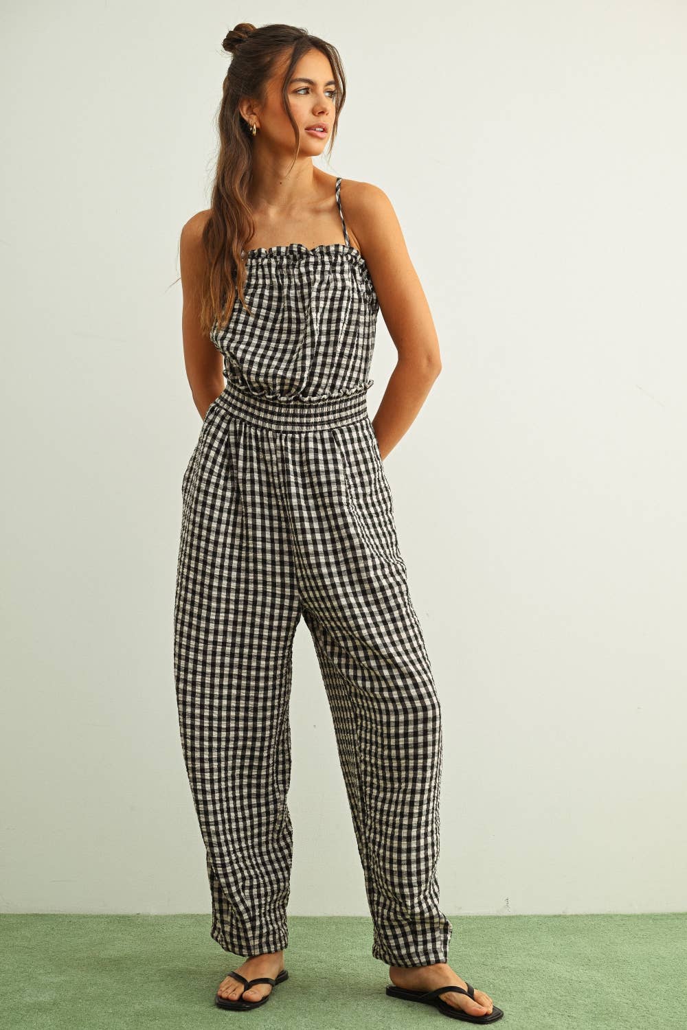 GINGHAM PRINT JUMPSUIT
