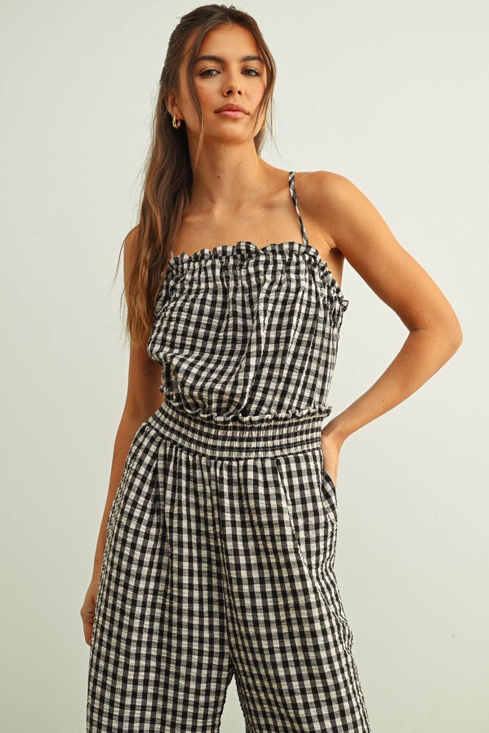 GINGHAM PRINT JUMPSUIT