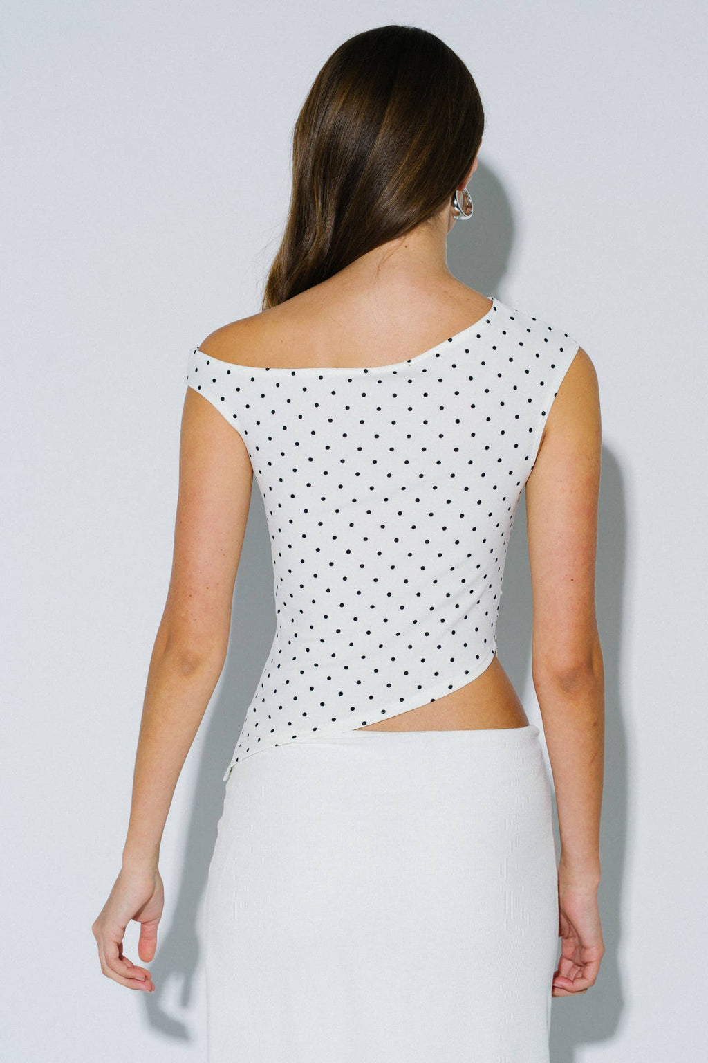 Polka Dot Asymmetrical Off Shoulder Top