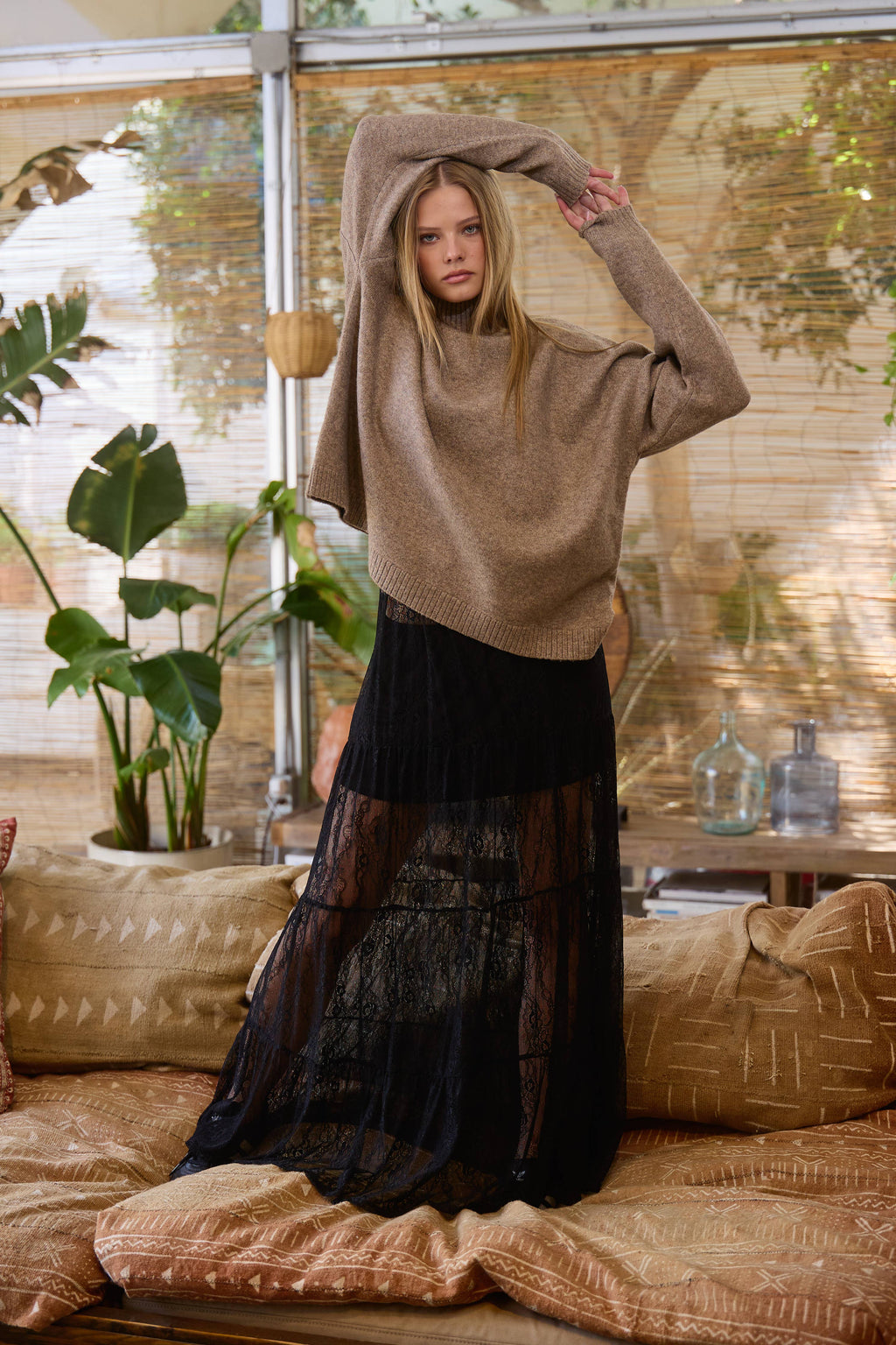 Cozy Oversized Drop Shoulder Turtleneck Knit Sweater