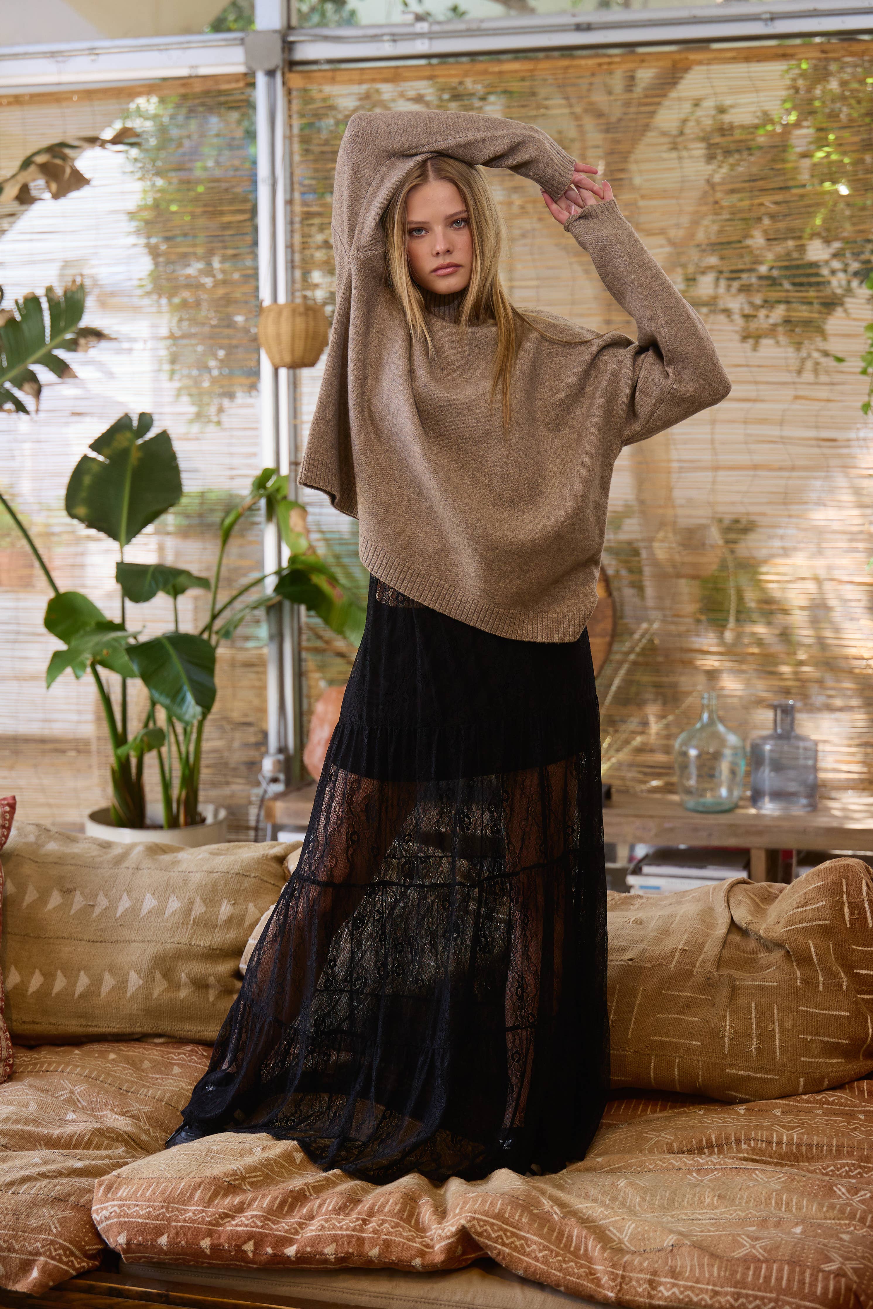 Cozy Oversized Drop Shoulder Turtleneck Knit Sweater