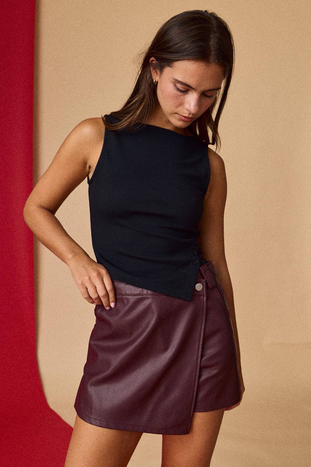 FAUX LEATHER WRAP SKORT
