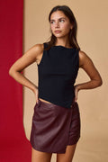 FAUX LEATHER WRAP SKORT