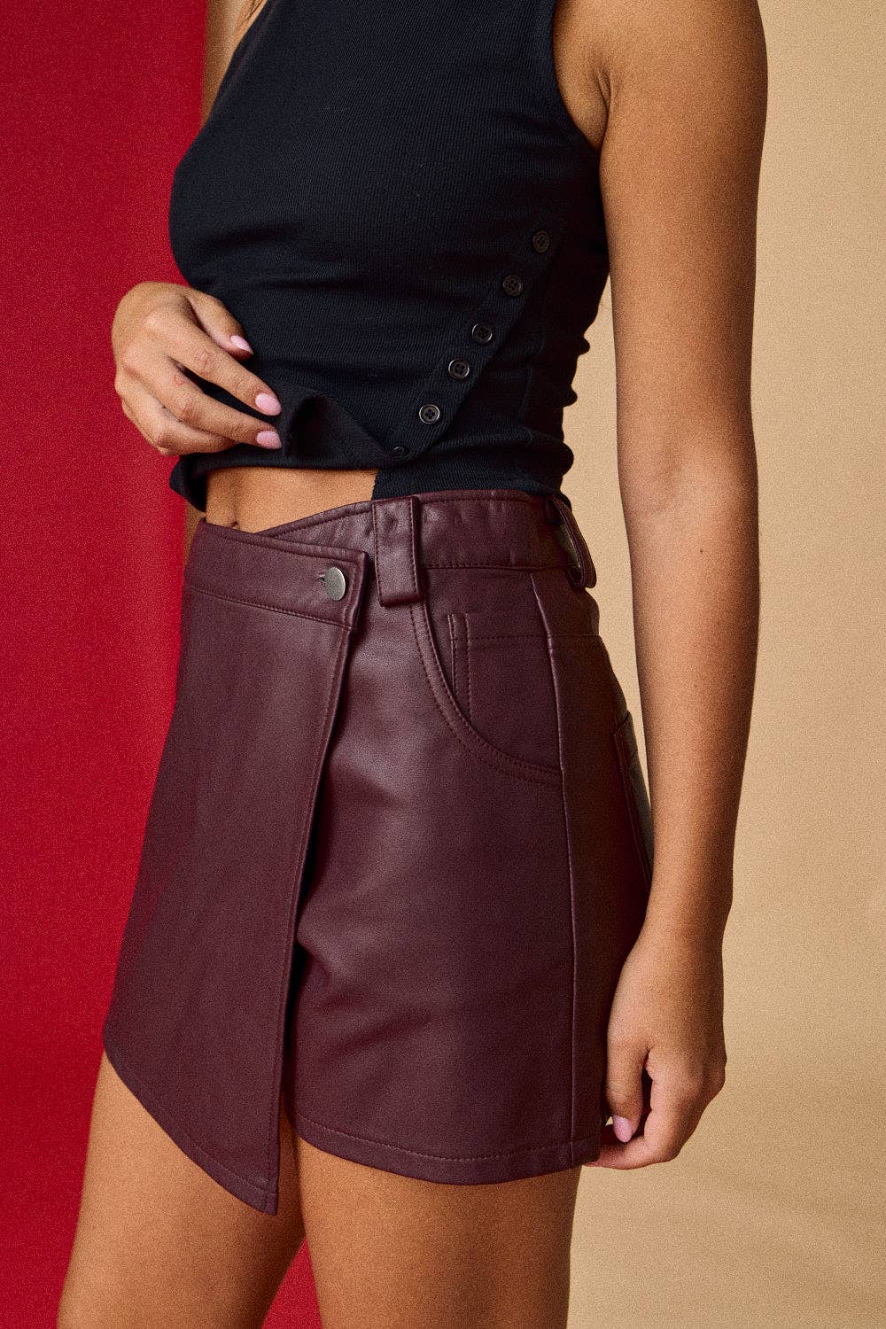 FAUX LEATHER WRAP SKORT