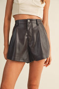 BROWN FLARED LEATHER SHORTS