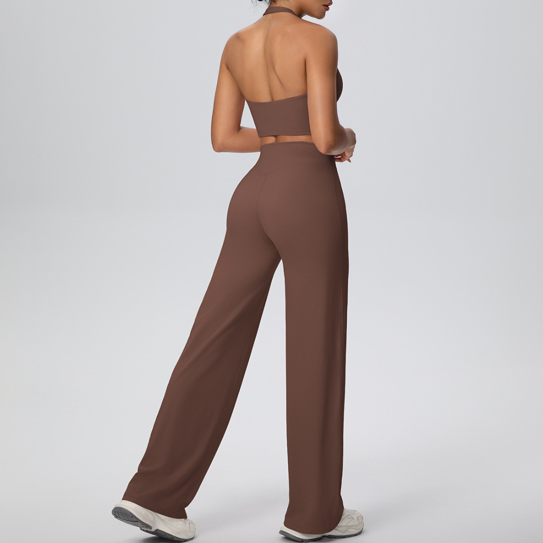 Women's Athletic Set - Halterneck Bra And Wide Leg Pant