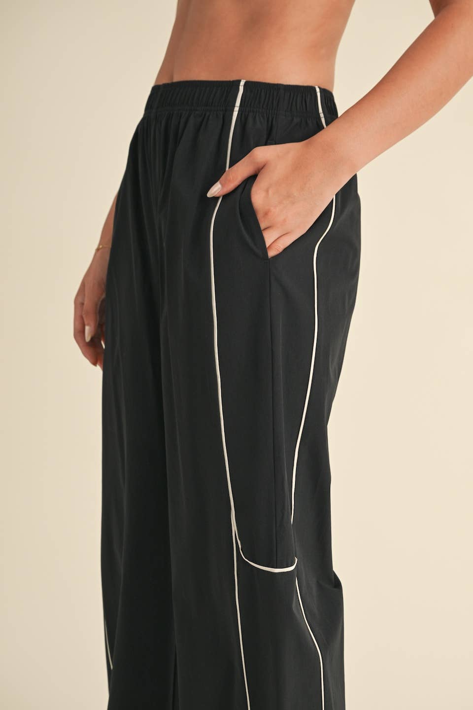Nylon Track Pants with Contrast Piping