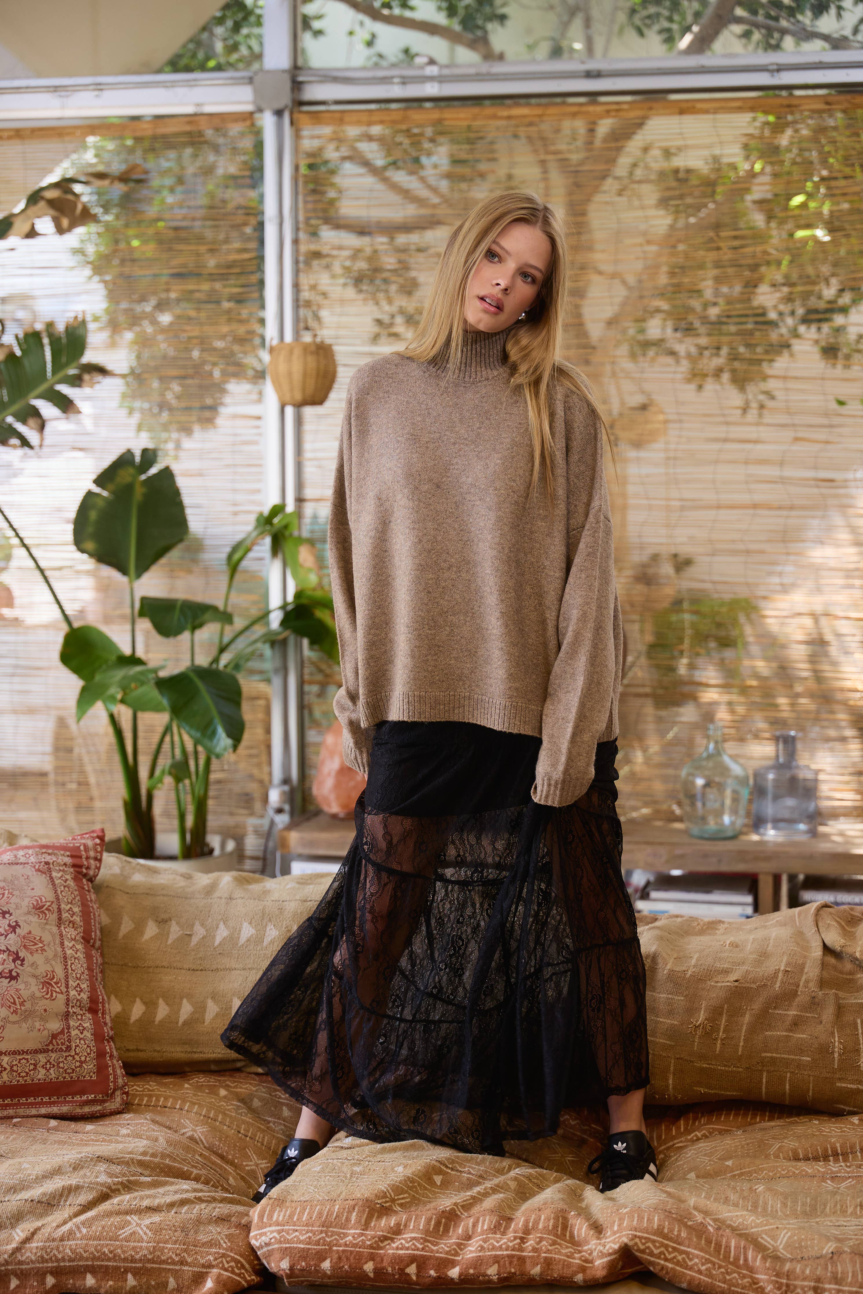 Cozy Oversized Drop Shoulder Turtleneck Knit Sweater