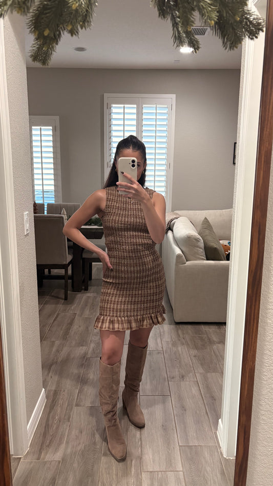 GINGHAM SMOCKED MINI DRESS