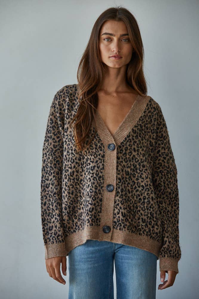 V-Neck Leopard Print Cardigan