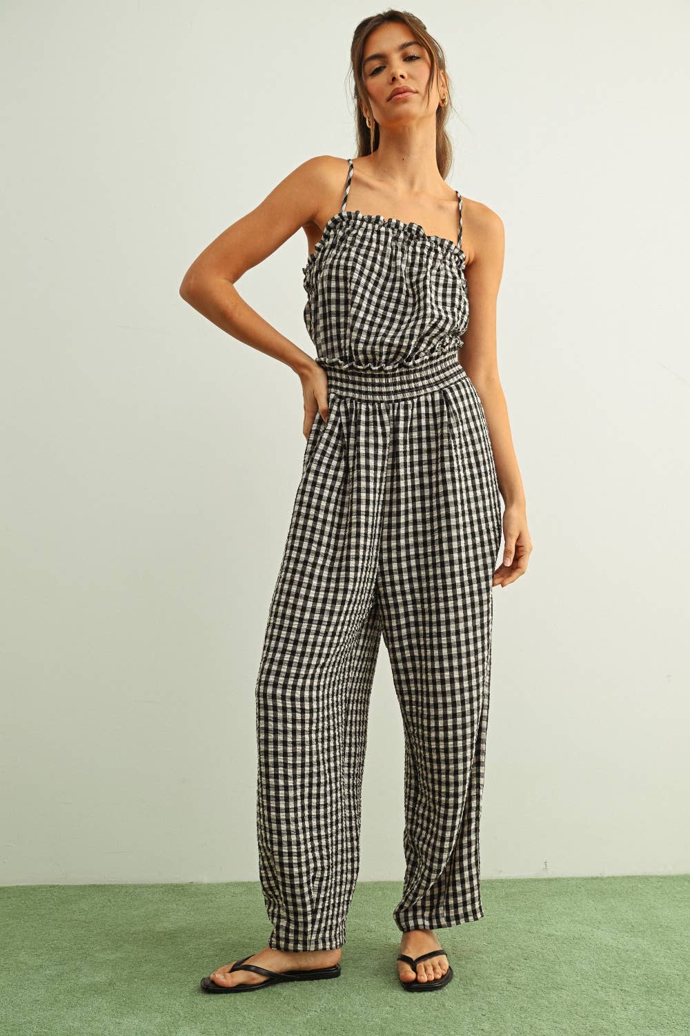 GINGHAM PRINT JUMPSUIT
