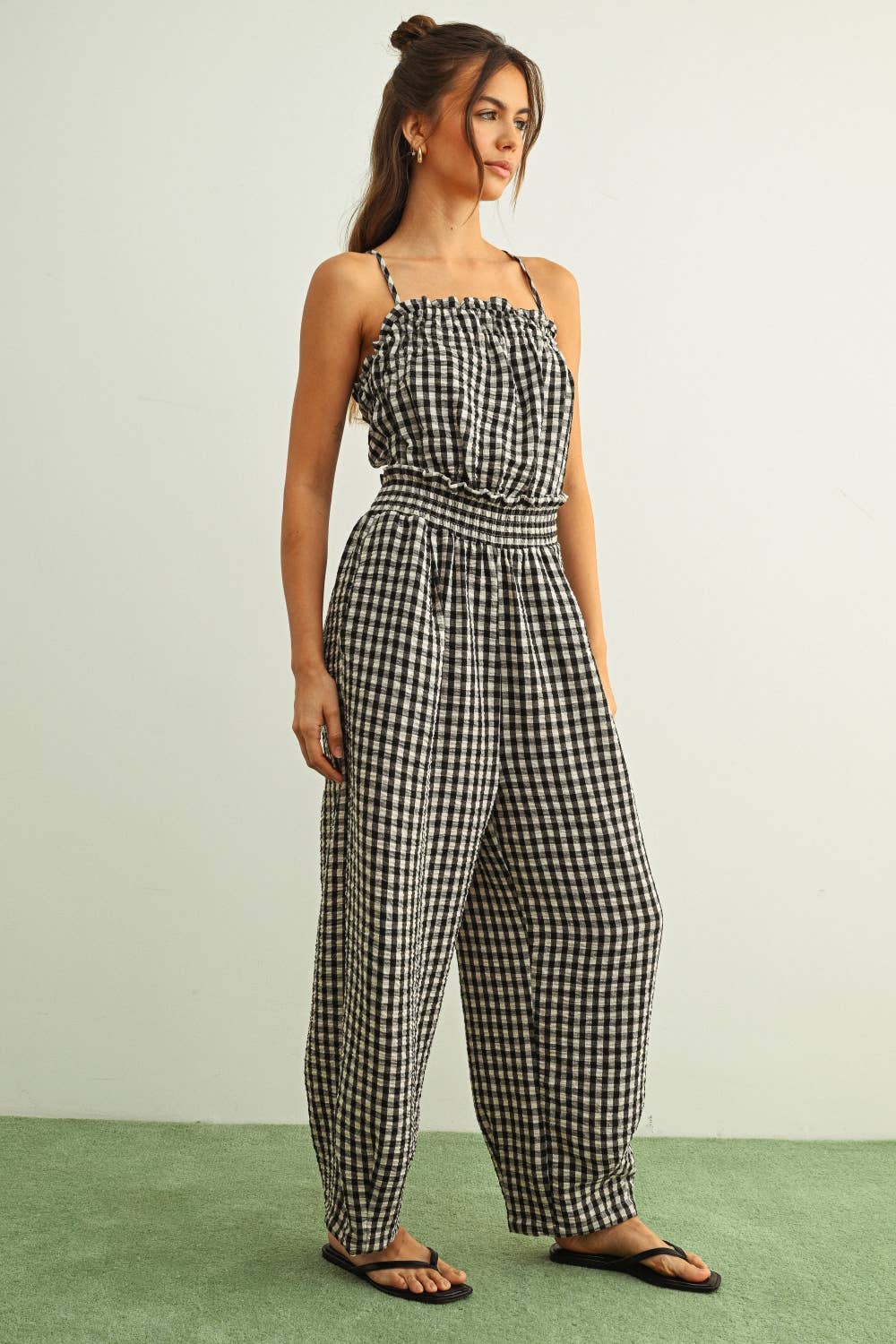 GINGHAM PRINT JUMPSUIT