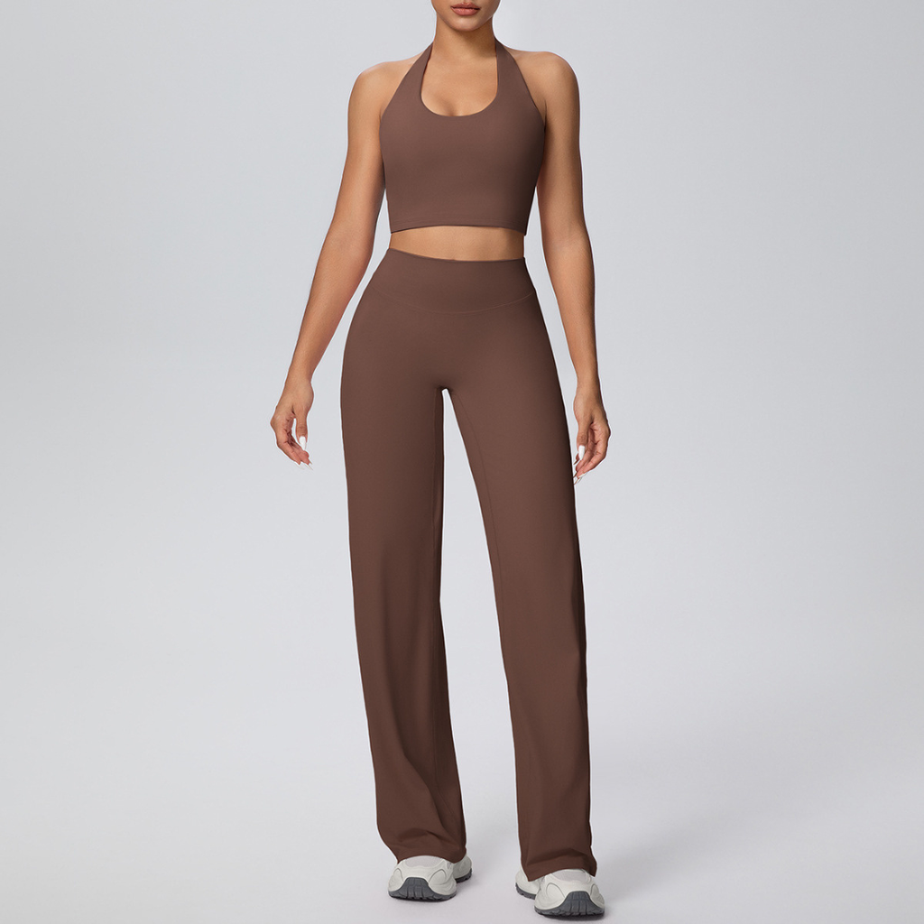 Women's Athletic Set - Halterneck Bra And Wide Leg Pant