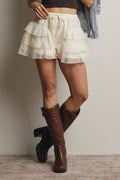 Eyelet Ruffle Tiered Shorts