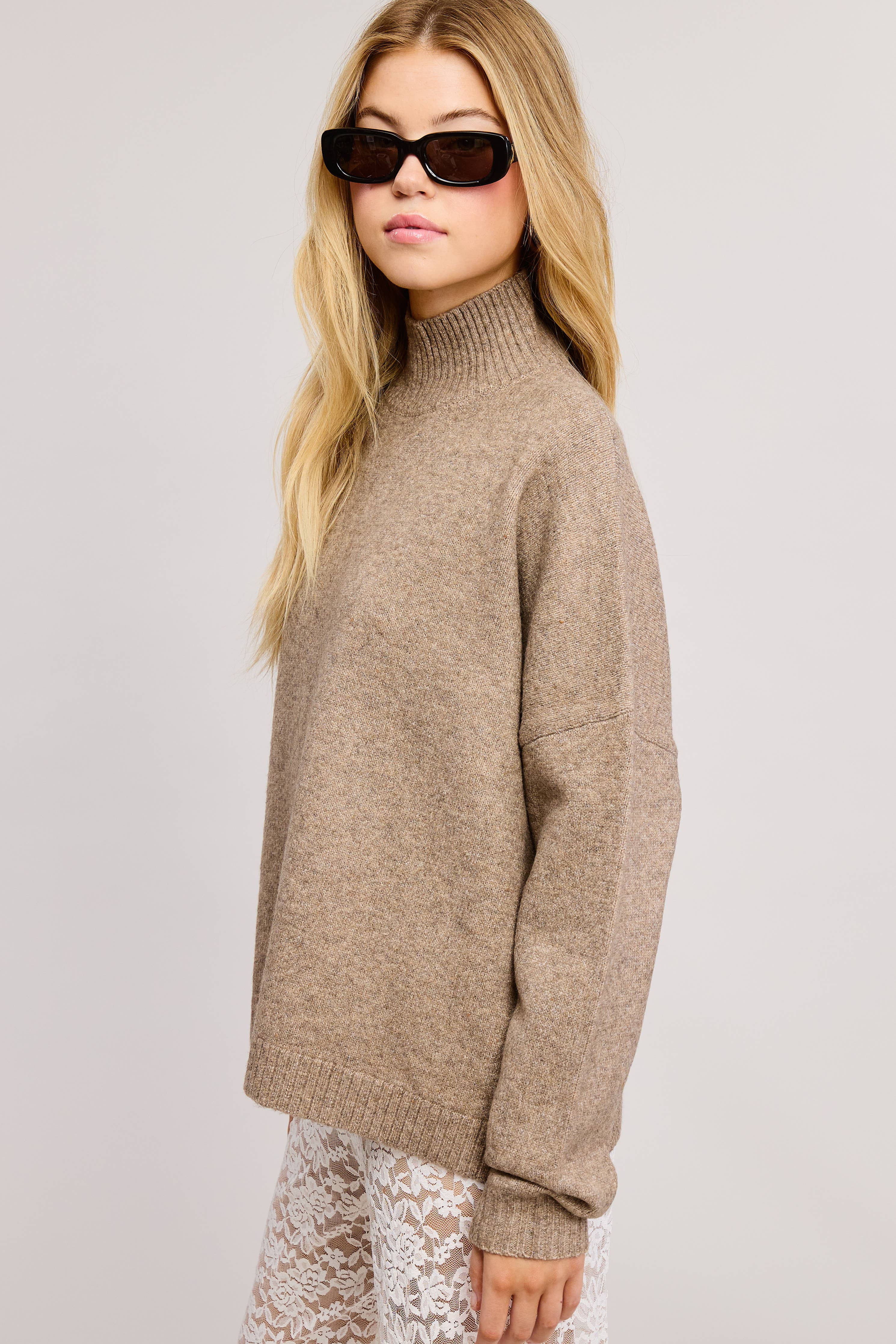Cozy Oversized Drop Shoulder Turtleneck Knit Sweater