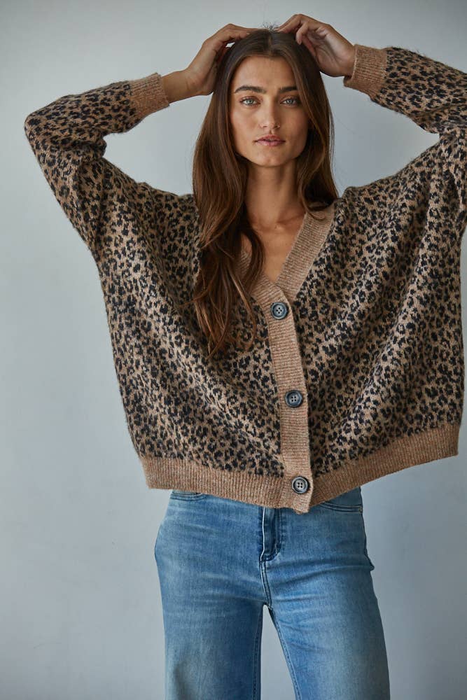 V-Neck Leopard Print Cardigan