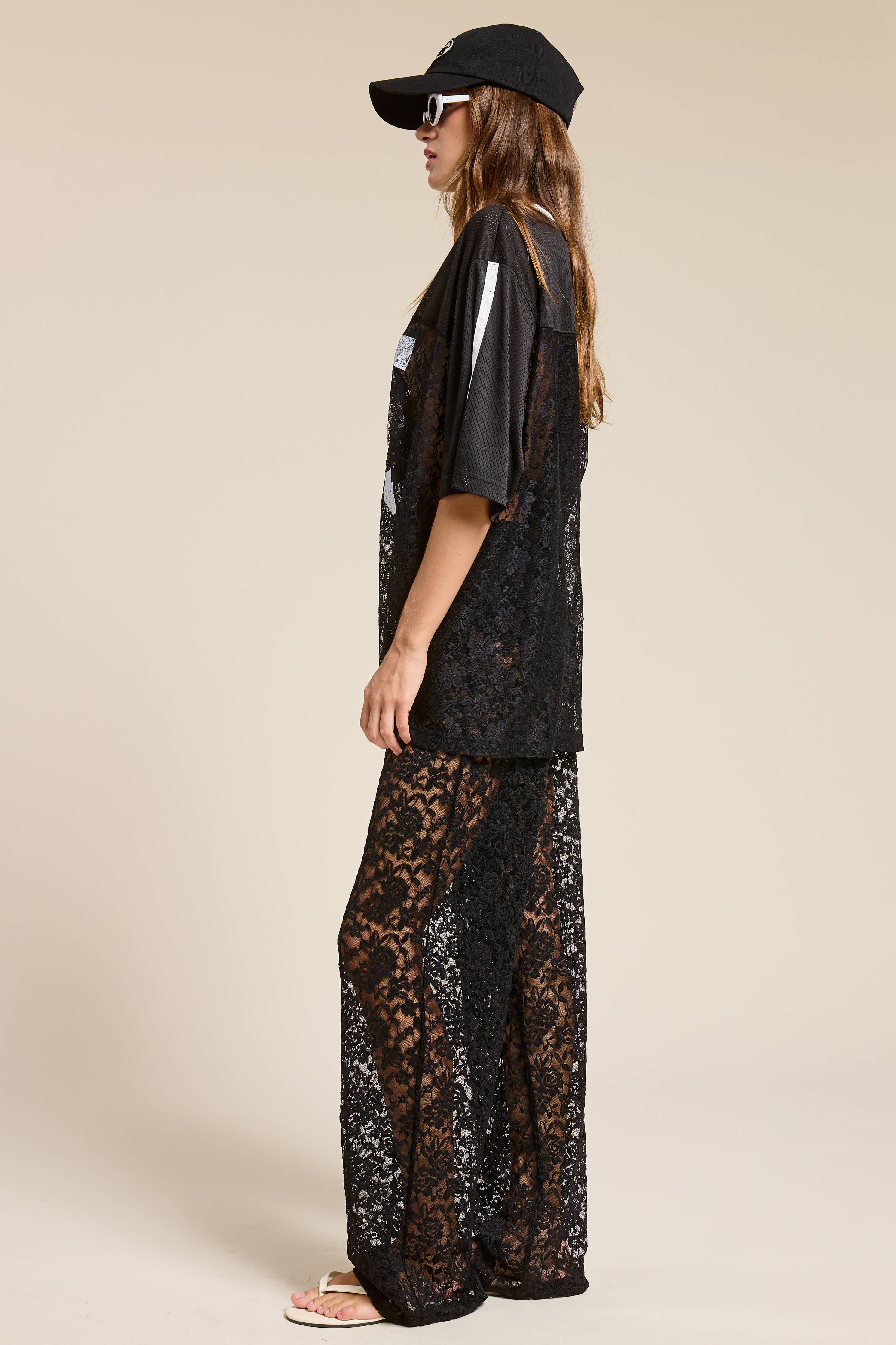 High Waist Sheer Lace Pants with Underwear Lining