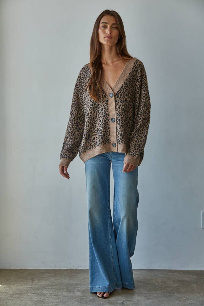 V-Neck Leopard Print Cardigan